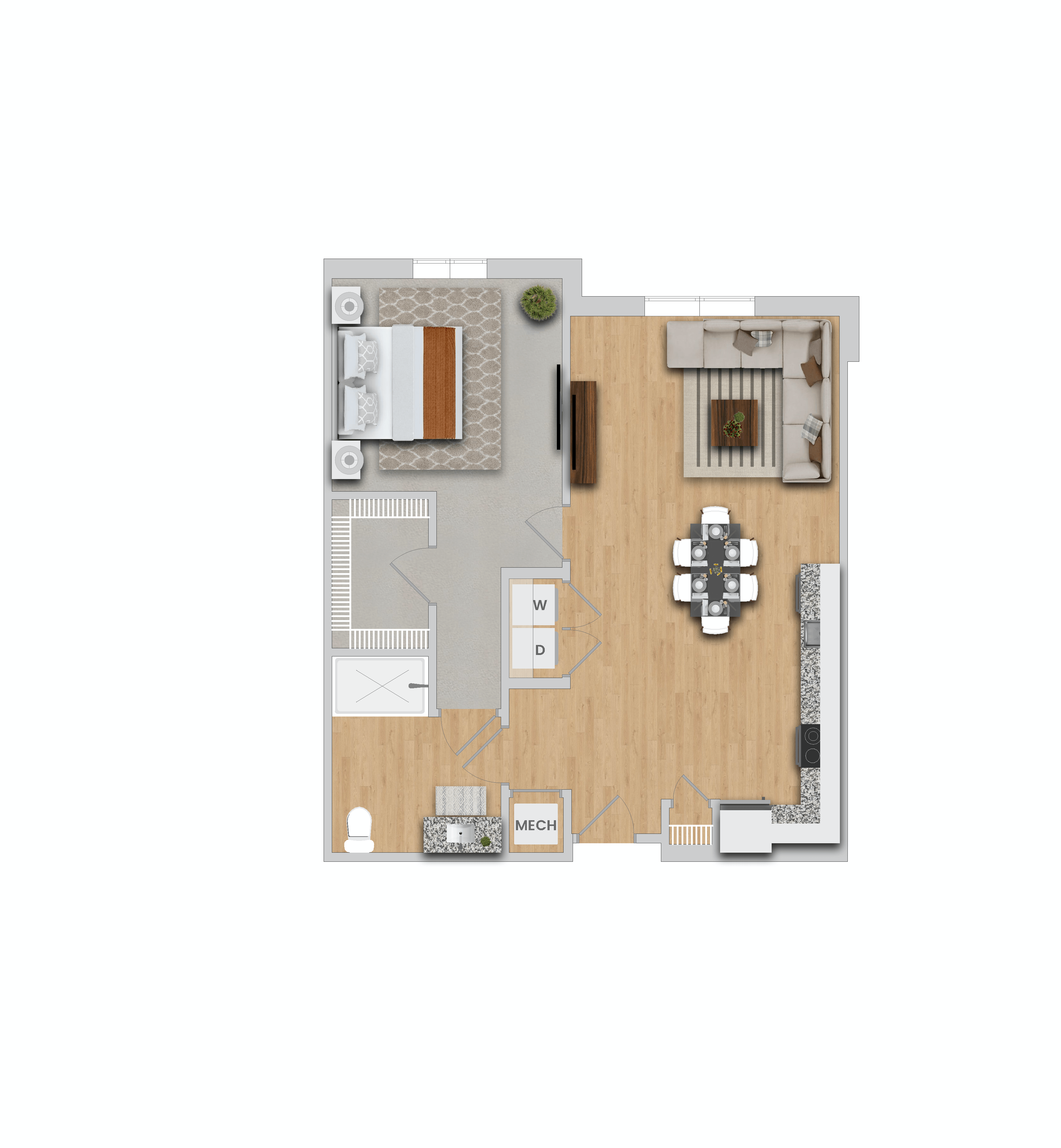 Floor plan for 1 bed, 1 bath, 873 sqft
